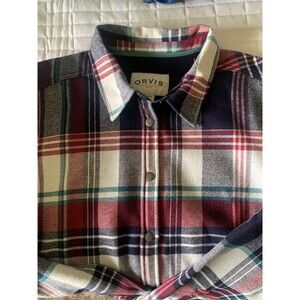 Orvis Flannel Shacket Mens 2XL Red Blue Plaid NWOT Rugged Outdoor Camping